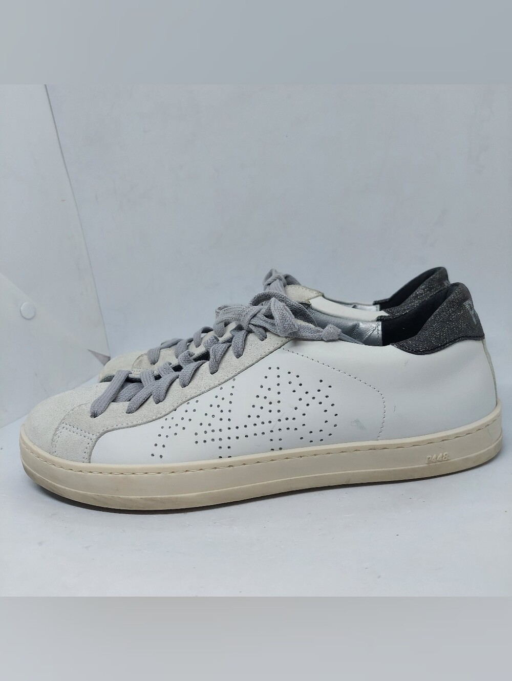 P448 John Sneakers Womens 39 8.5 White Gray Leather Suede Low Top Lace Up Shoes